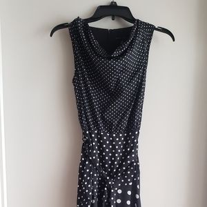 Polka dot swoop neck maxi dress.